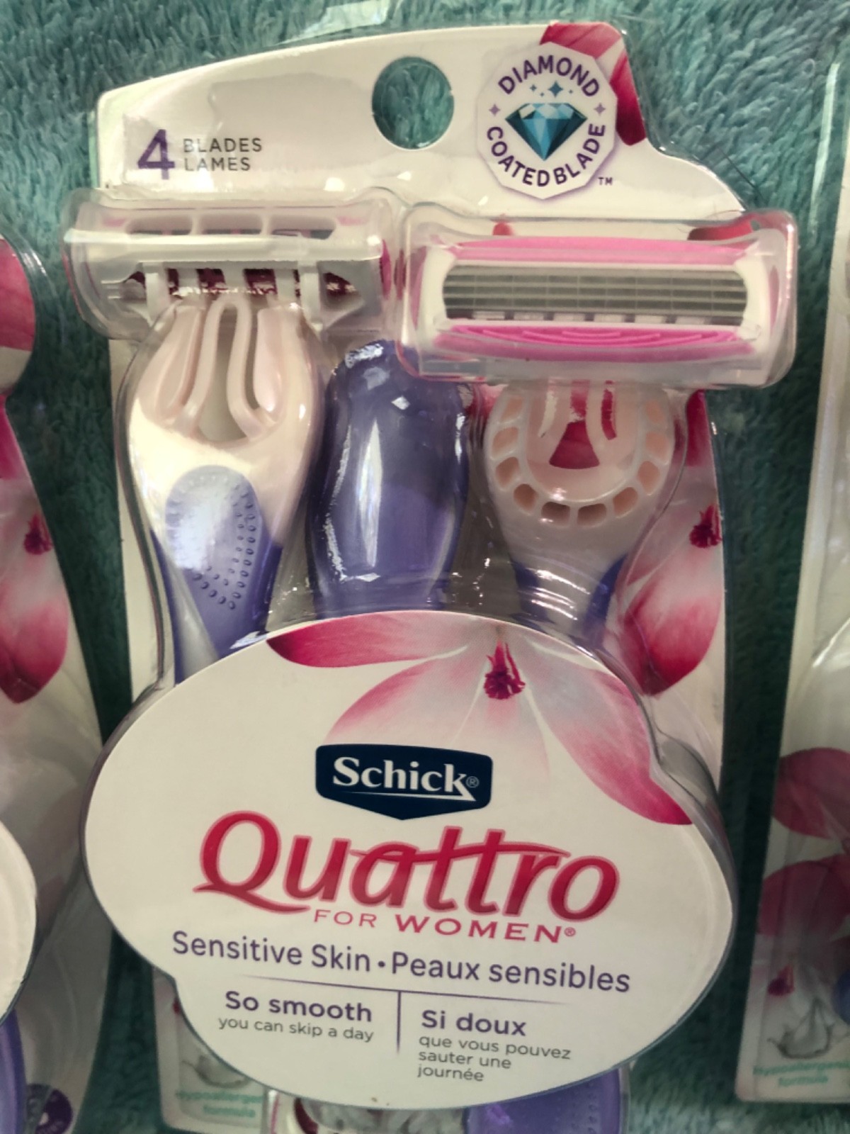 3 Schick Quattro For Women Sensitive Skin Disposable Razors 4 Blade 3 Razors