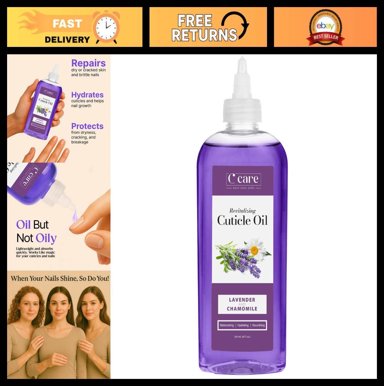 Lavender Chamomile Cuticle Oil – Moisturizes & Strengthens Nails – 8oz Repair