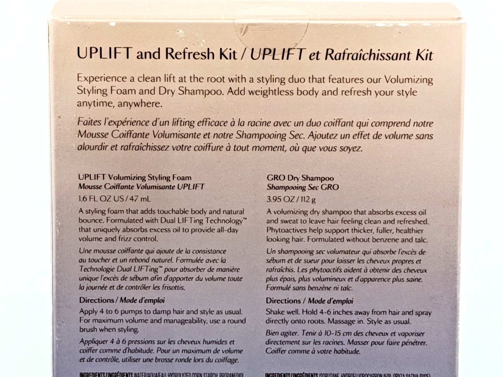 VEGAMOUR UPLIFT Refresh Kit GRO Dry Shampoo 3.95oz & Styling Foam 1.6oz Hair Set