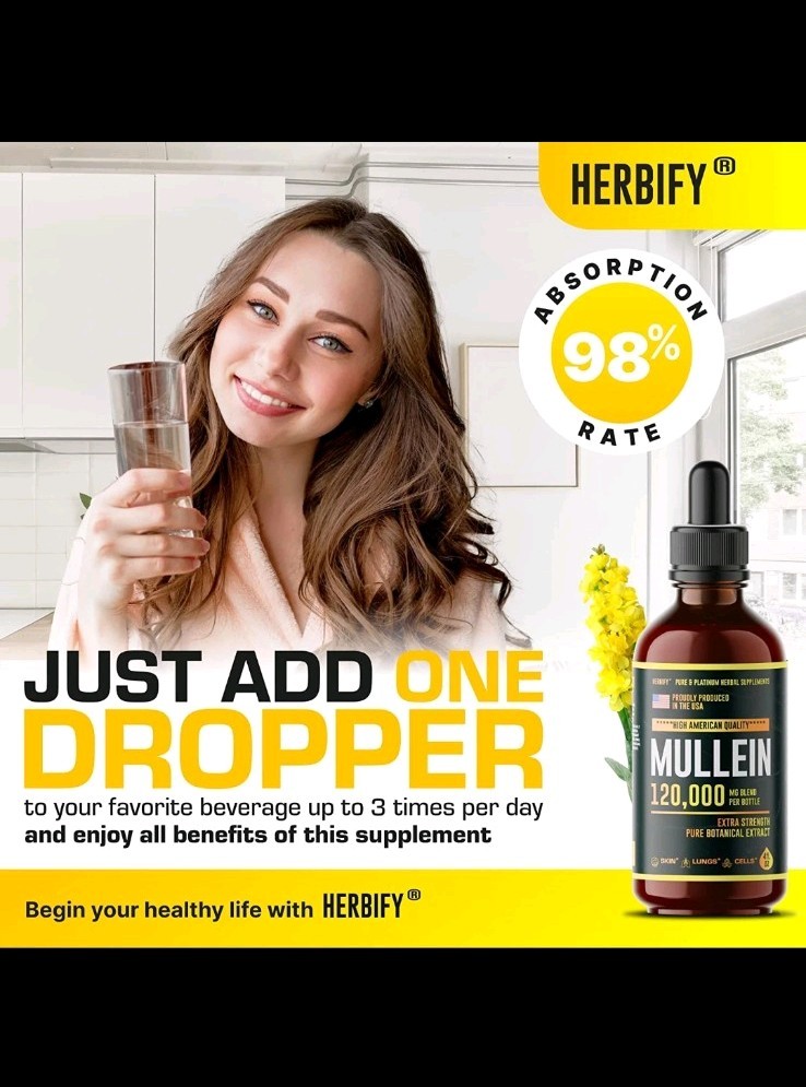 HERBIFY Mullein Leaf Extract Liquid Drops 4oz Respiratory & Lung Detox Cleanse