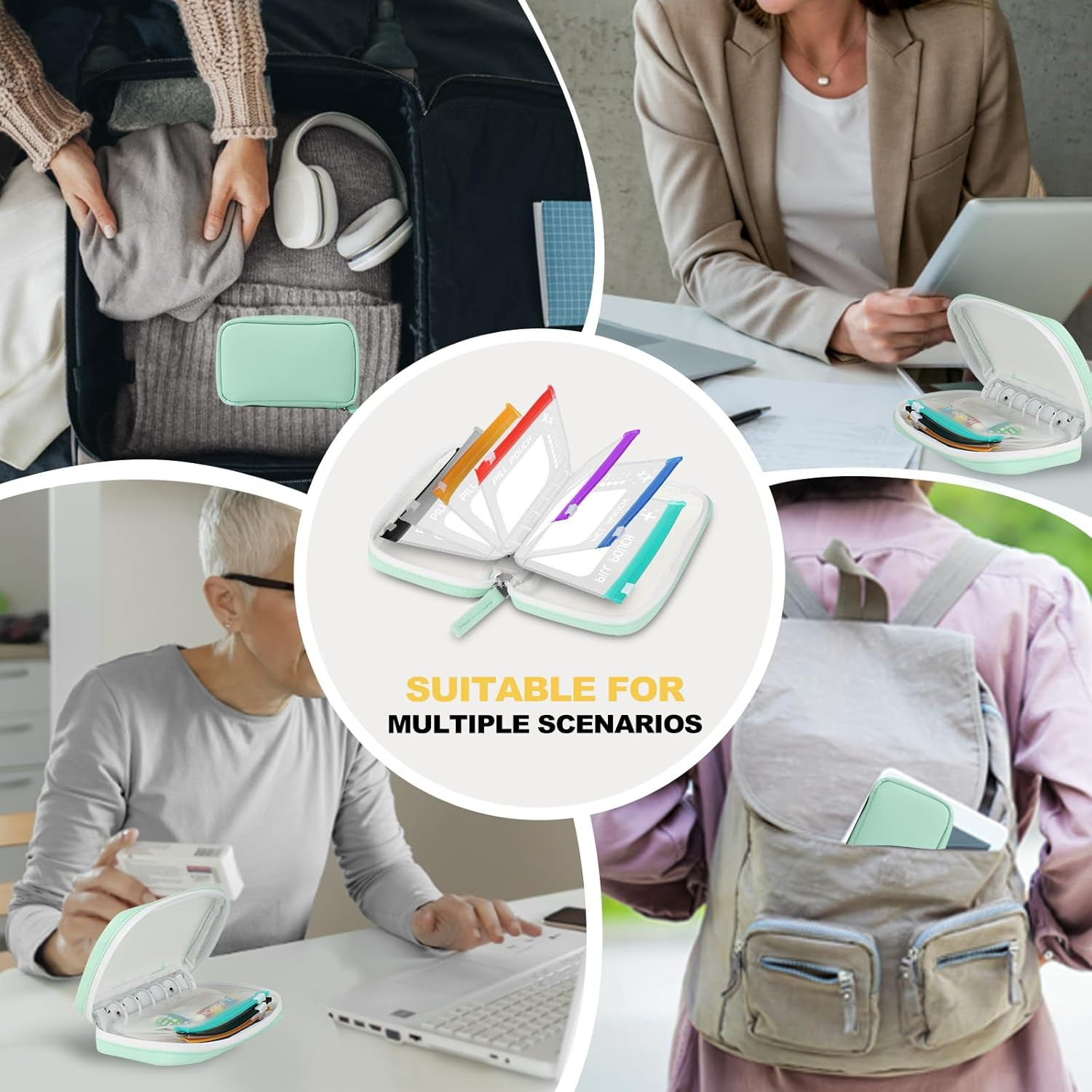 A7 Waterproof Pill Organizer with 7 PCS L Size Zippered Pill Pouches for A7 Bind