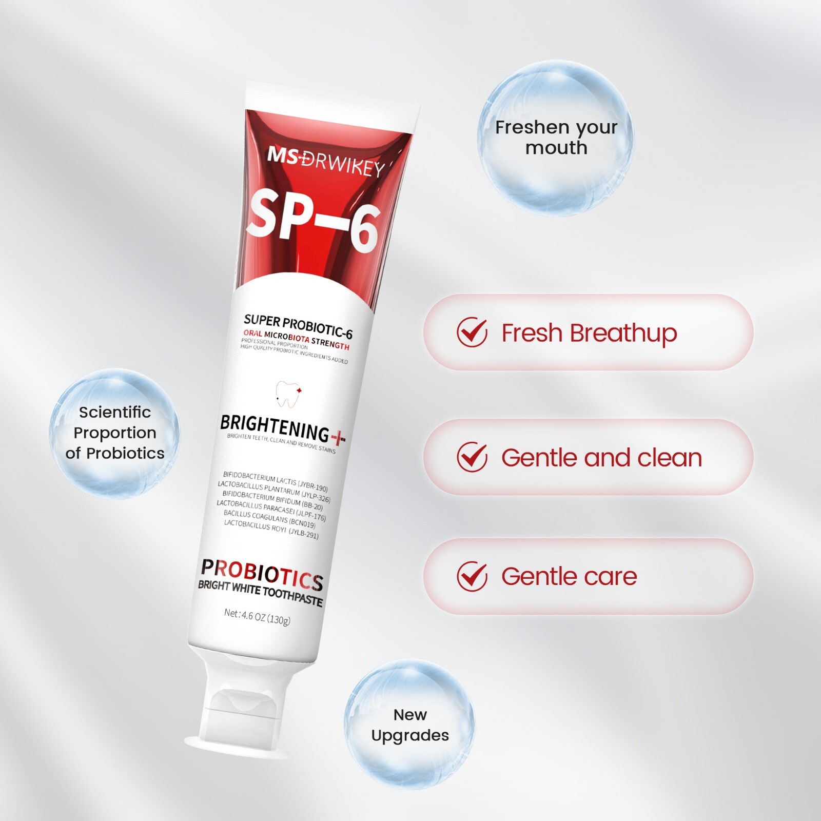 MSDRWIKEY SP-6 6-Probiotic Whitening Toothpaste Brighten – 3 x 4.6 oz