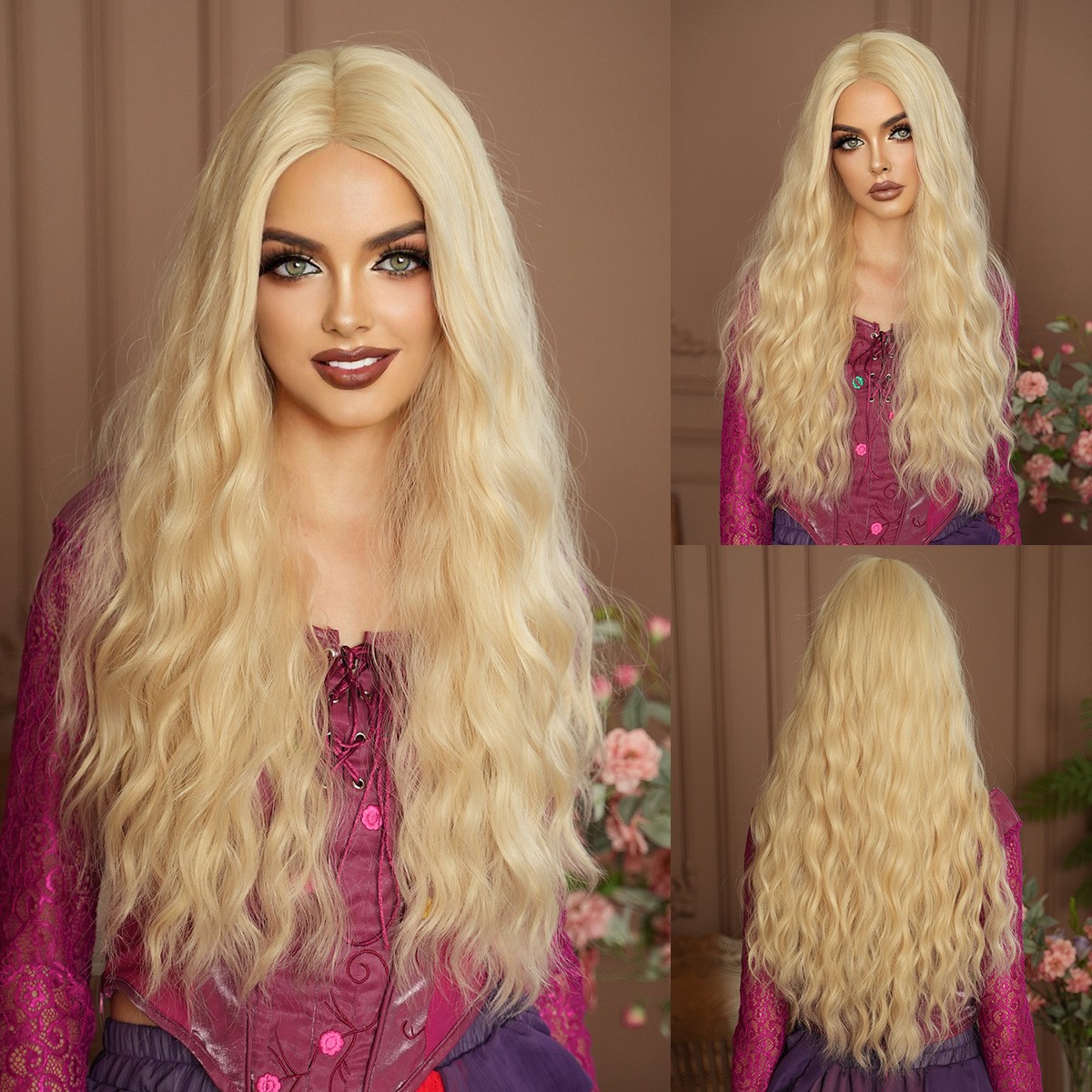 Hocus Pocus Halloween Golden Long Wavy Middle Part Wig High Quality Heat