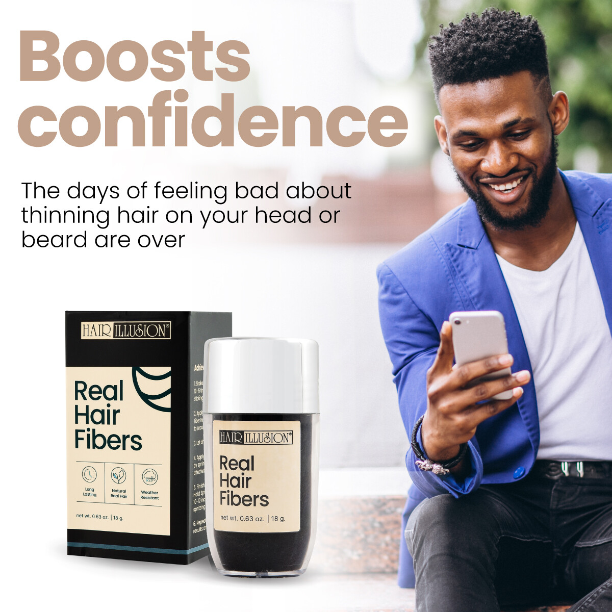 Hair Fibers & Holding Spray For Bald Spot Concealer, Hairline, Beard, Hair Loss