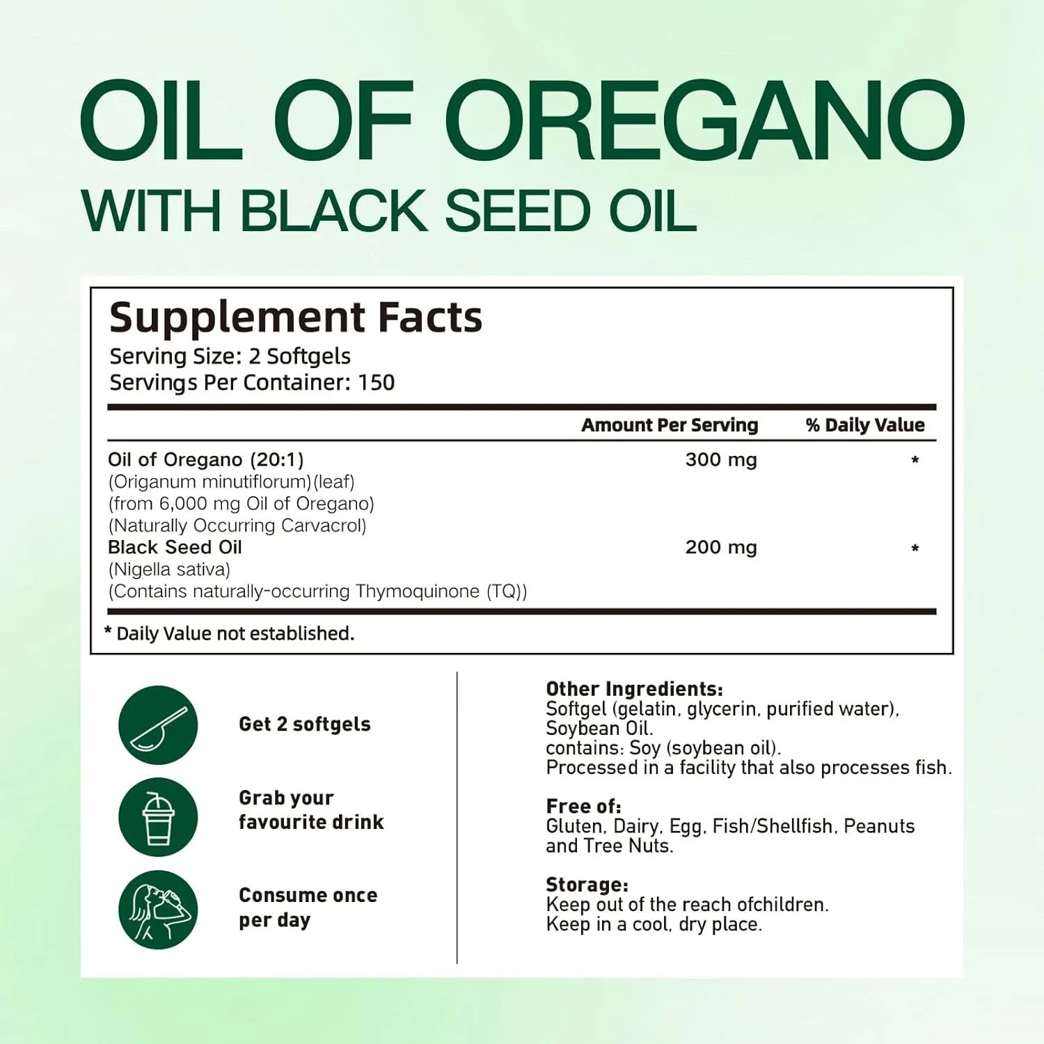 VivoNu Oil of Oregano Capsules, Balanced Oil of Oregano with Black Seed Oil