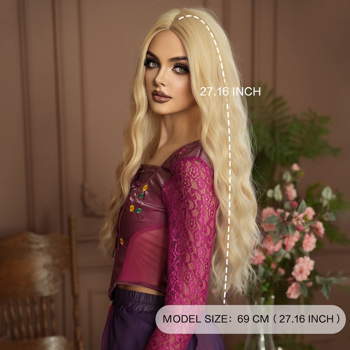 Hocus Pocus Halloween Golden Long Wavy Middle Part Wig High Quality Heat