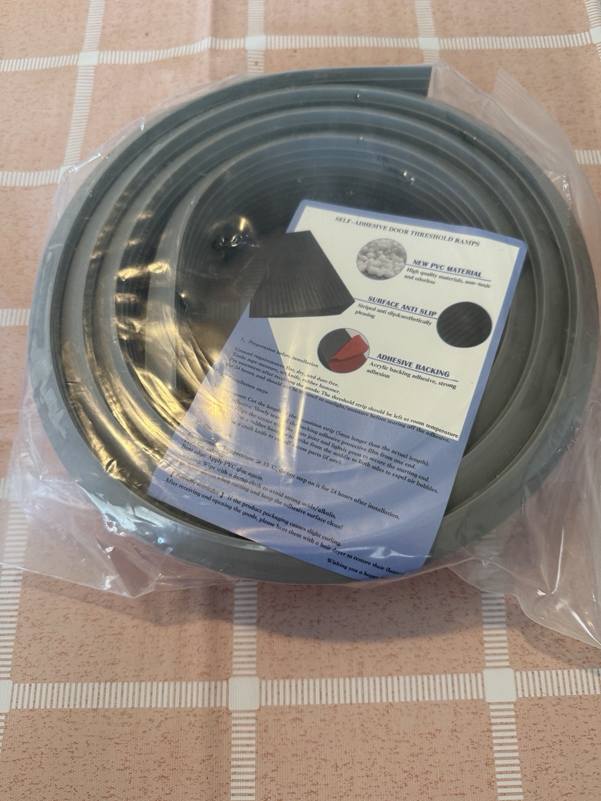 Gray PVC Threshold Ramp 80in x 2.4in x 0.6in Anti-Slip Waterproof Adhesive