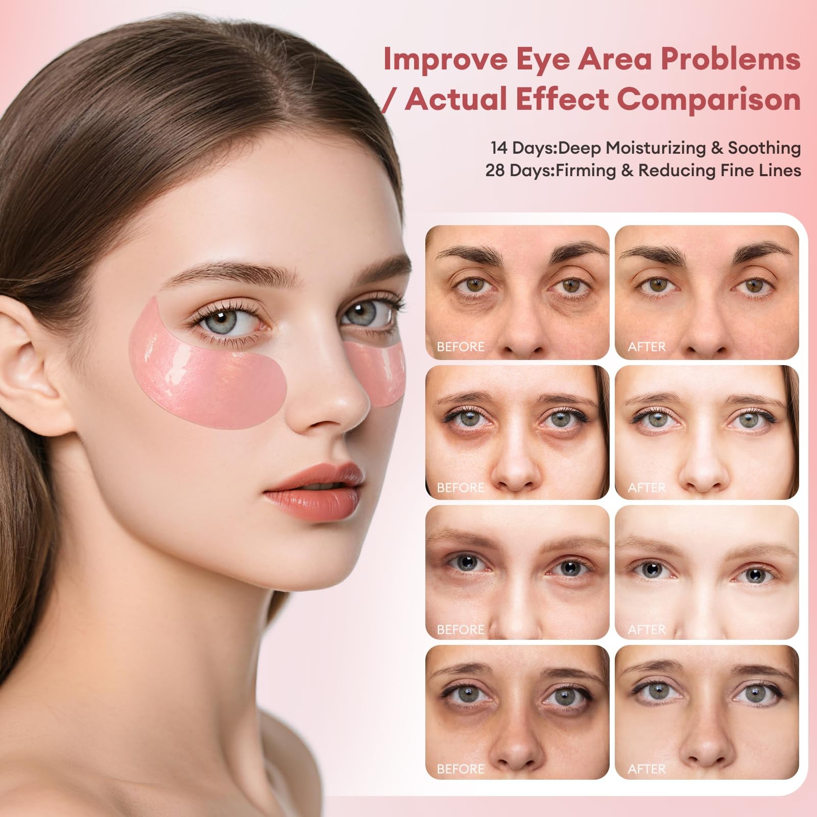 LJ KuKu Lady Under Eye Patches Gold Essence Hydrogel Masks for Rose-pink