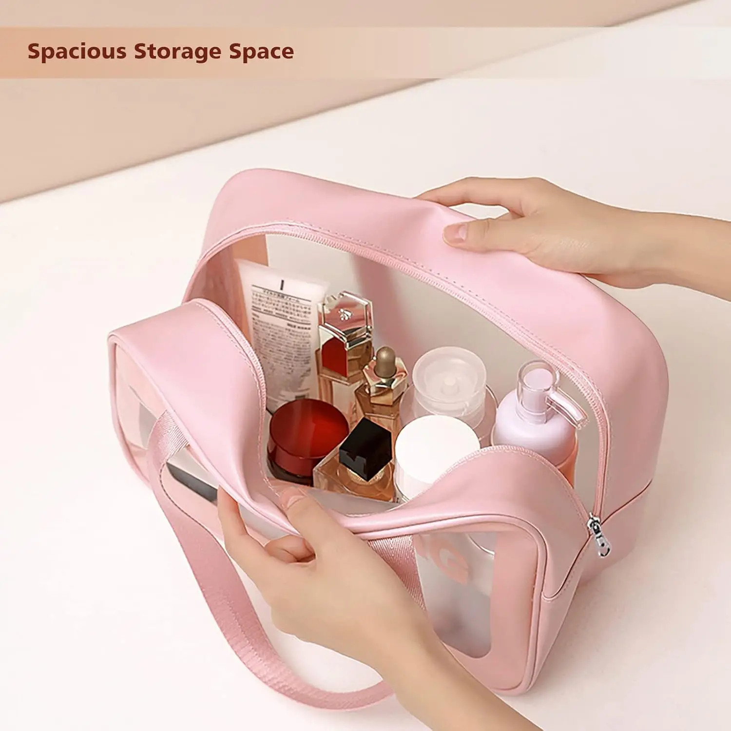 Large Capacity Dust Proof Make Up Storage Handbags PVC Fashion Transparent