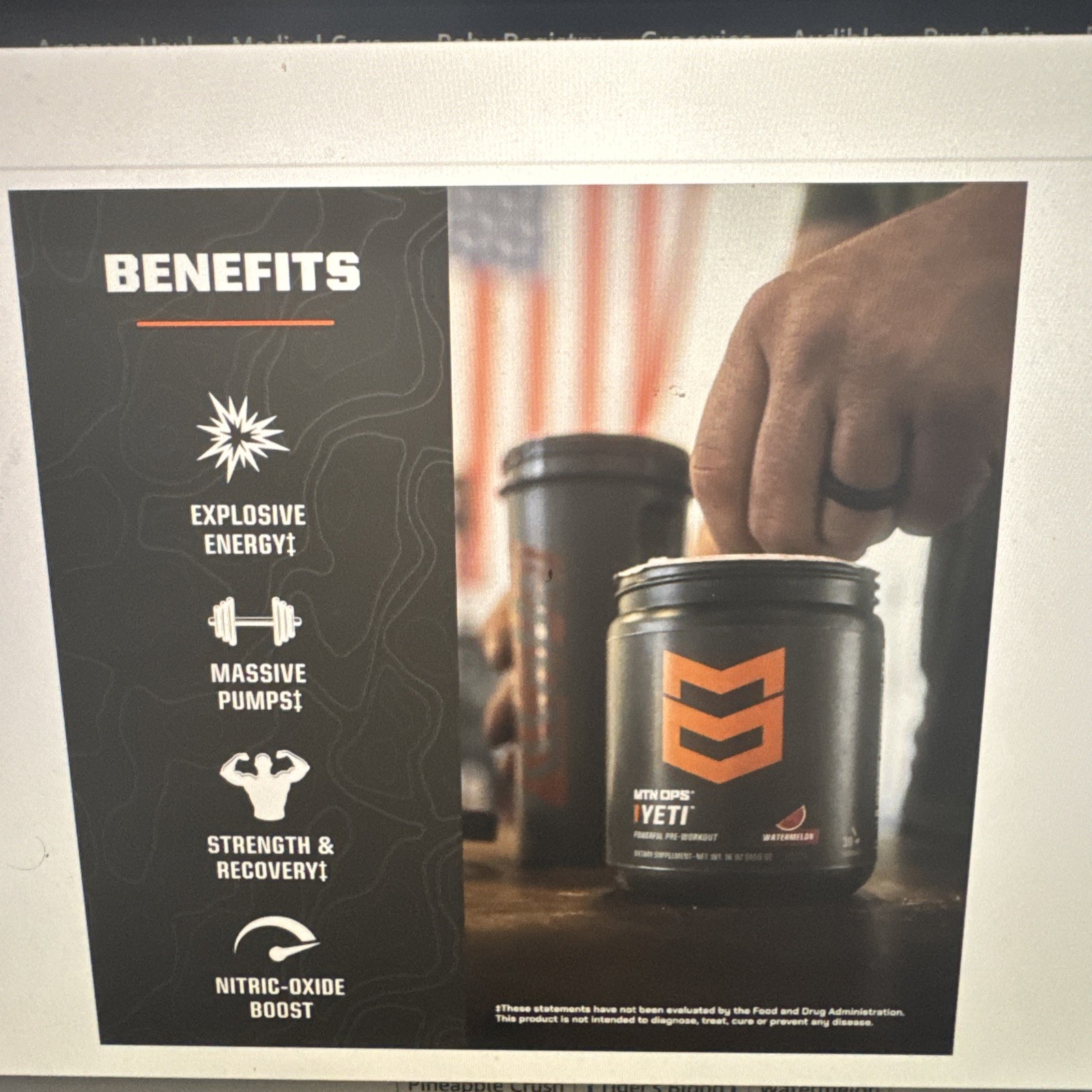 MTN OPS Yeti Pre Workout Powder Creatine 200mg Caffeine Tigers Blood 11.2oz