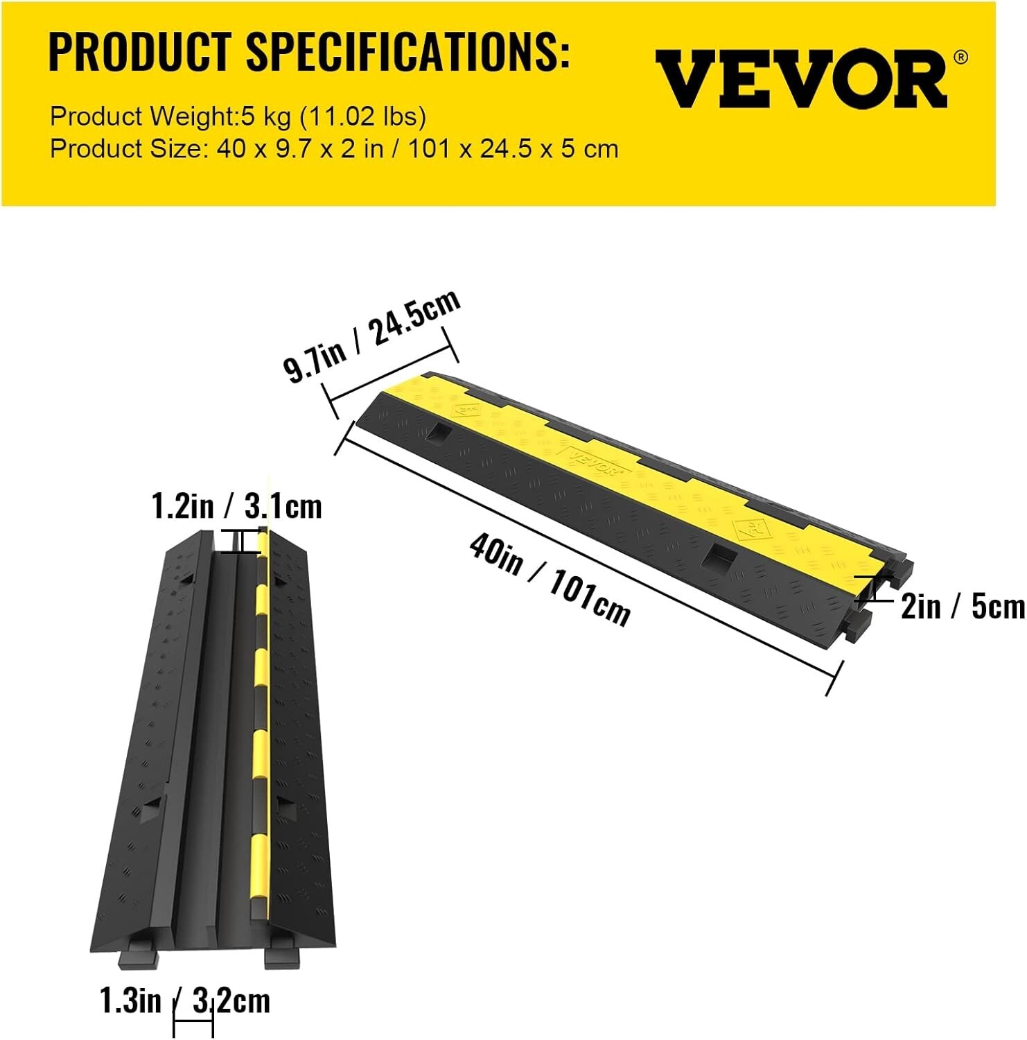 Triple Pack Cable Protector Ramp for Indoor & Outdoor Use – 11000 lbs Capacity