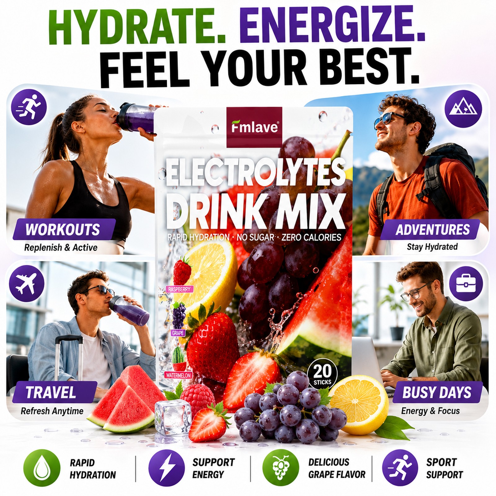 Electrolytes Powder Hydration Packets | Sugar Free Recovery Electrolyte Drink US