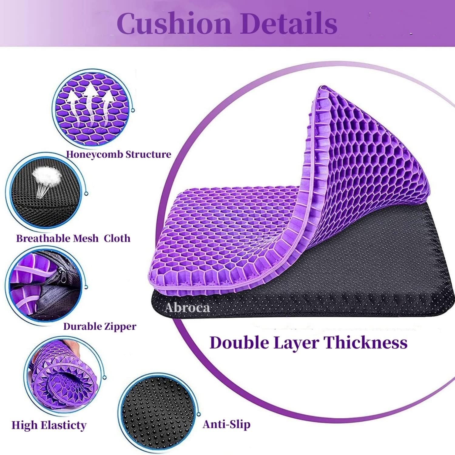 Gel Seat Cushion for Long Sitting, Double Thick Office Desk Home Wheelchair Seat