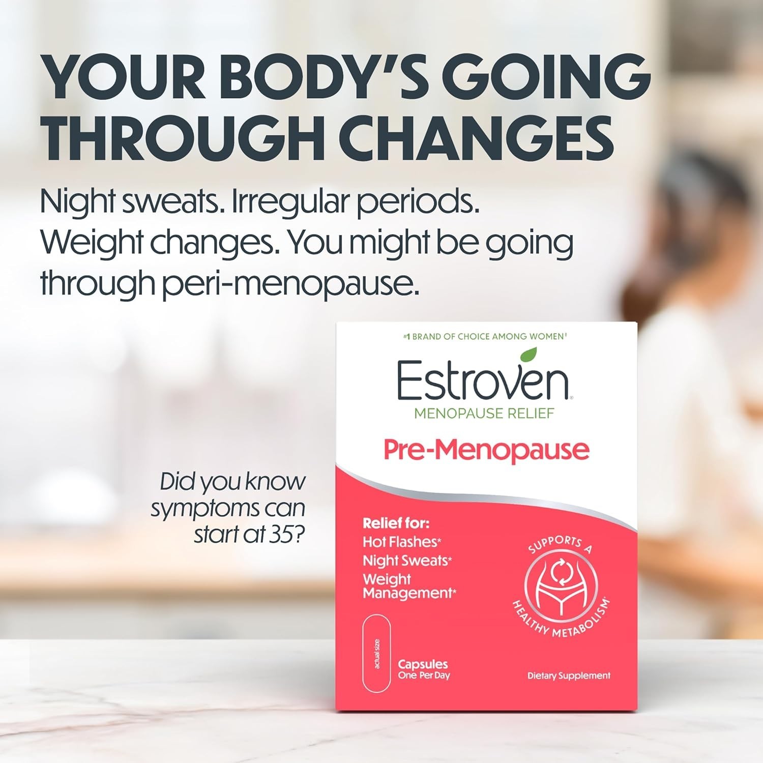 Estroven Pre-Menopause Relief – 30 Count – Natural Hot Flash & Night Sweat Aid