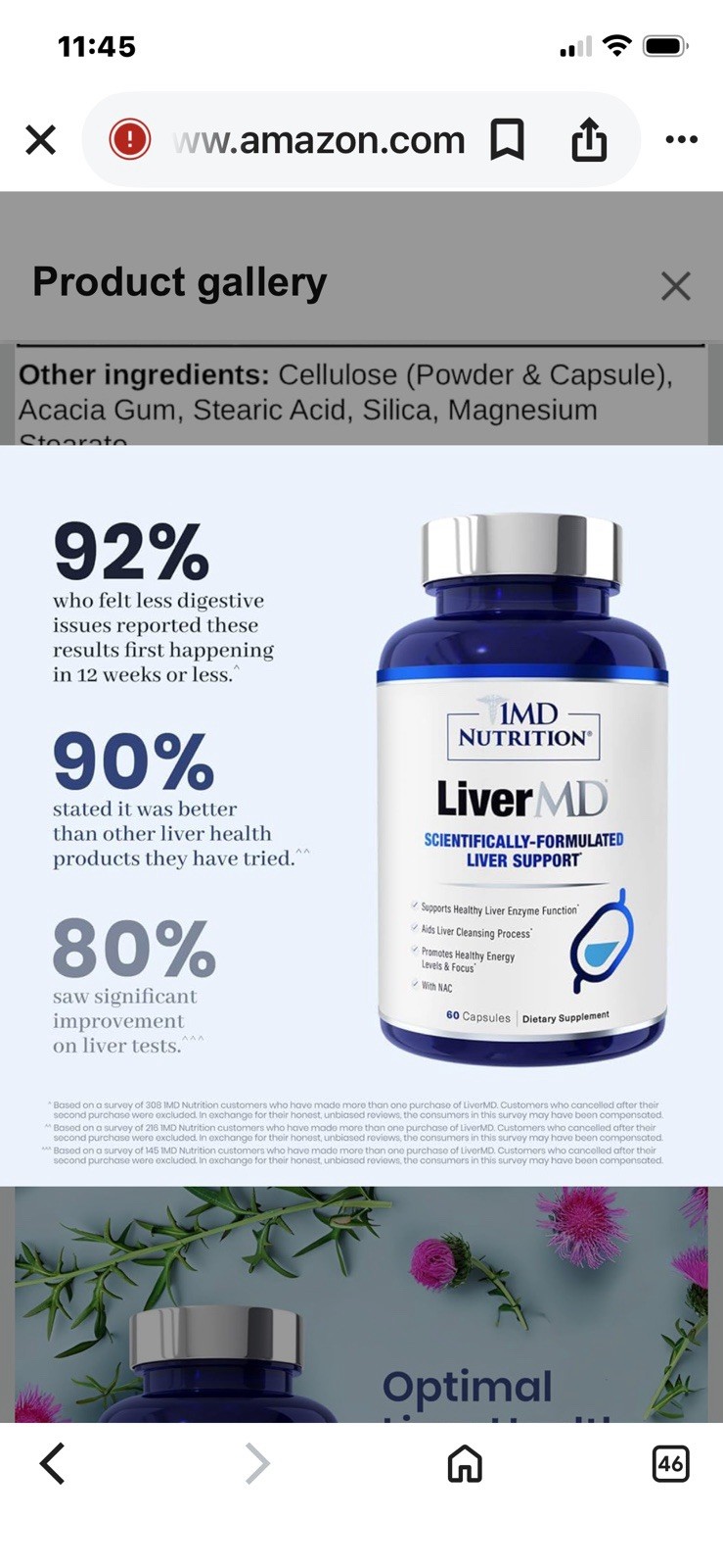 1MD Nutrition LiverMD Liver Support Vegetarian Capsules 60 Exp 10/2028