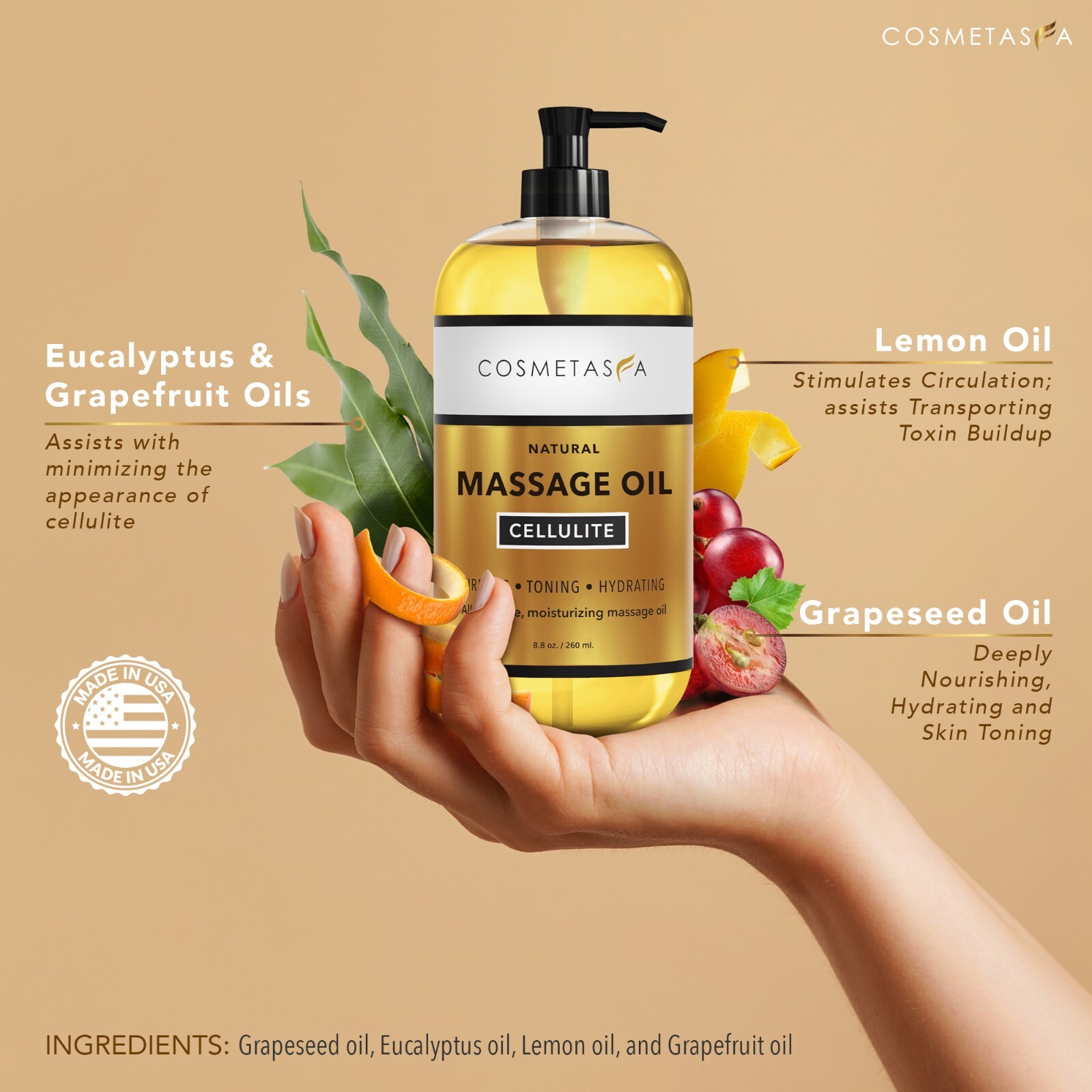 Anti Cellulite Massage Oil 8.8 oz With Pump by Cosmetasa