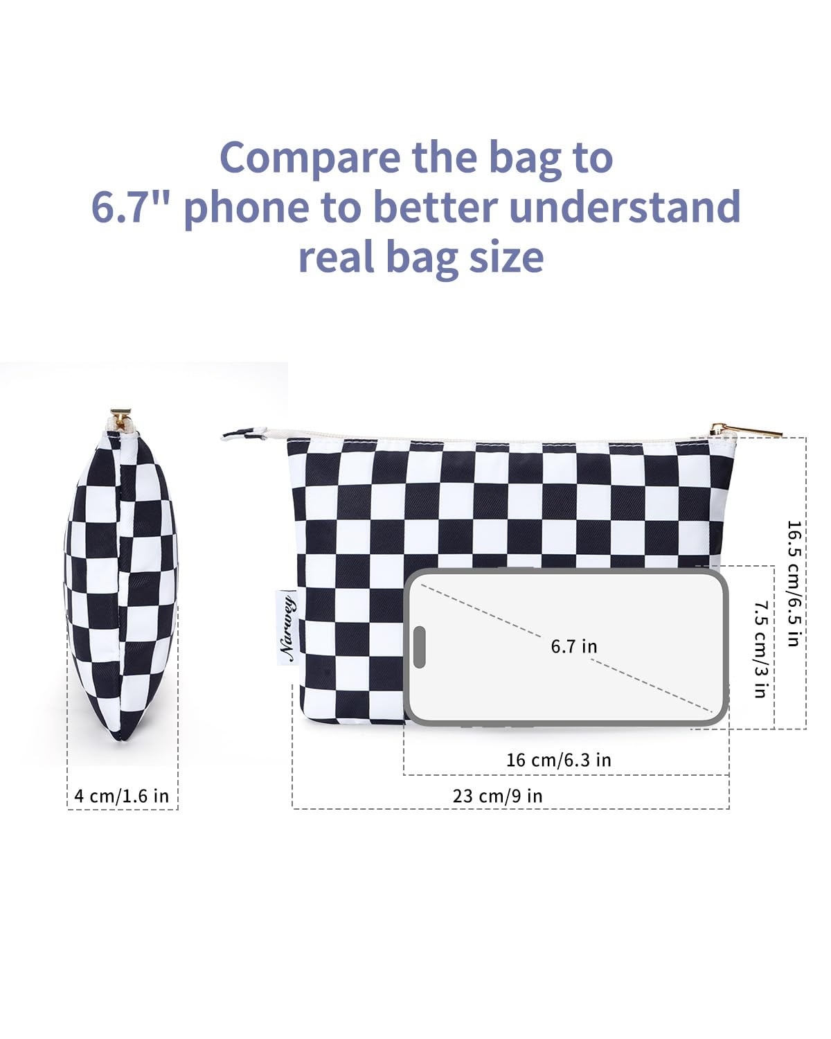 Narwey Small Checkered 9x 6.5x 1.6 in/ 23x 16.5x 4cm, AB-Black Checkerboard
