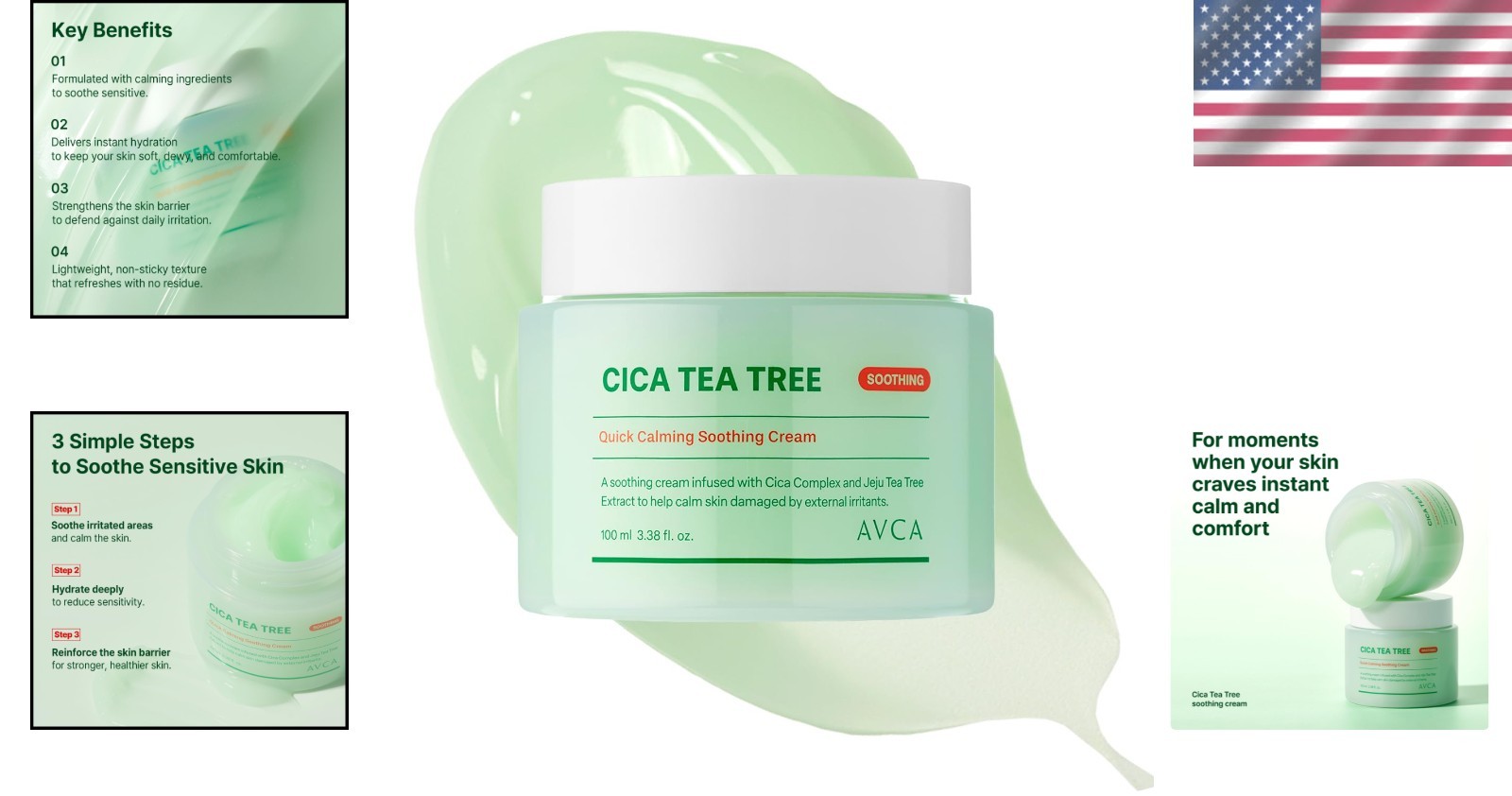 Instant Cooling Cica Tea Tree Cream 100ml – Hydrating Gel for Overheated Skin