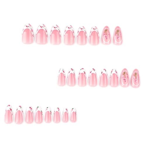Press on Nails and Toenails Set – 48Pcs Medium Almond French Tip Fake Style-33