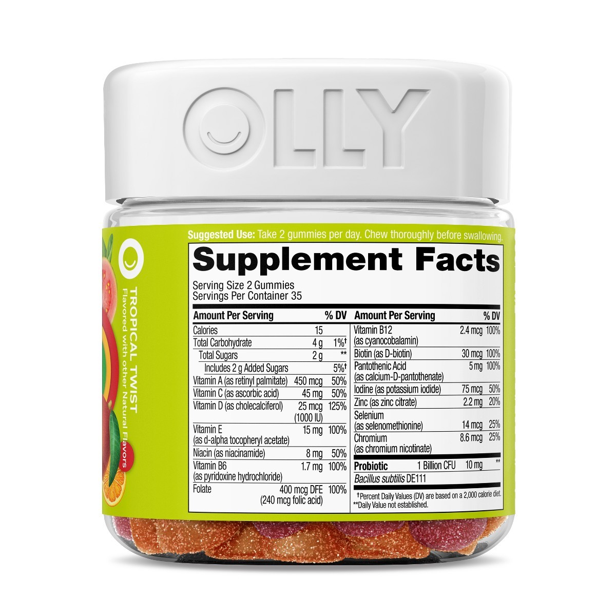 OLLY Adult Multivitamin + Probiotic Supplement Gummies – 70ct: Tropical Fruit
