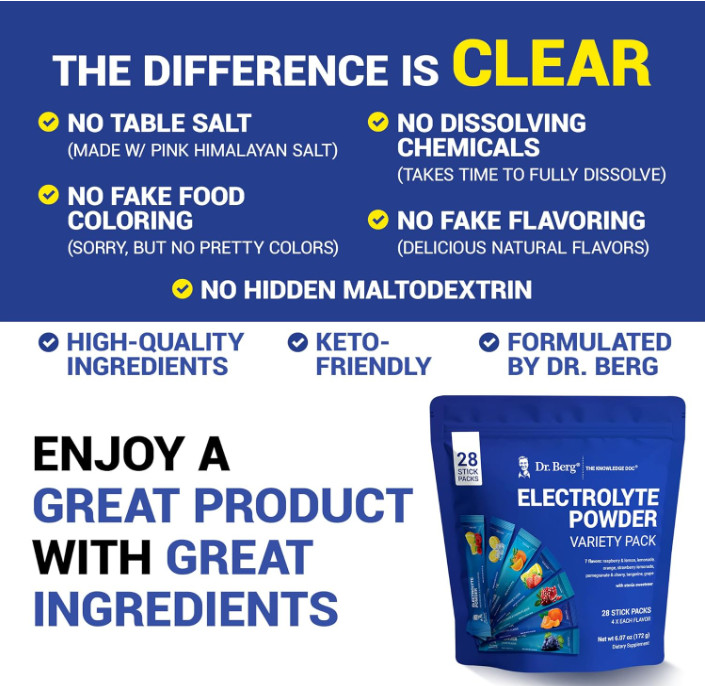 Dr. Berg Sugar Free Electrolyte Powder Packets, Variety Pack, 28 Count