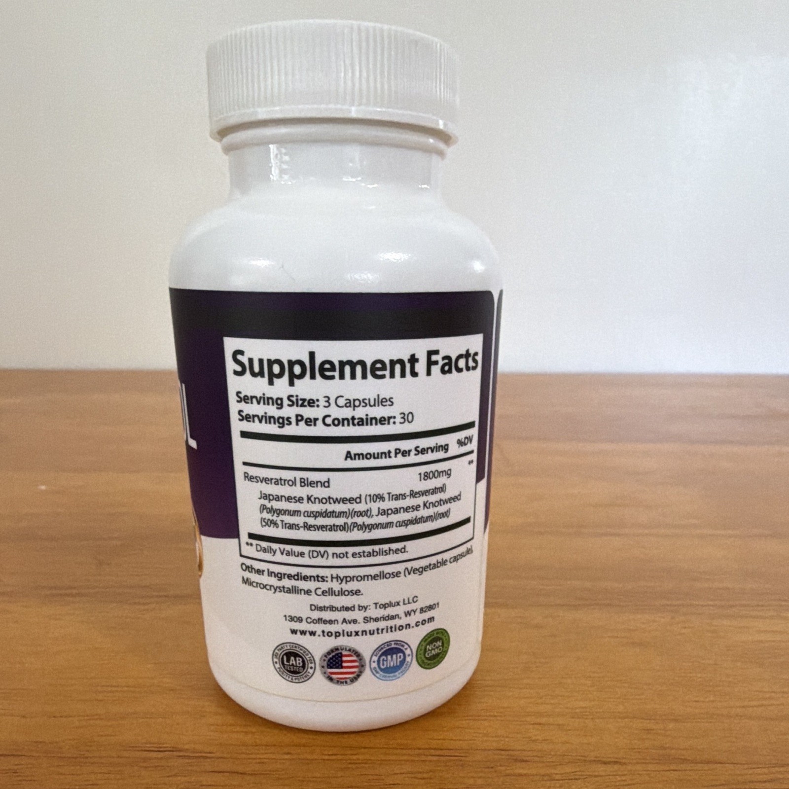Toplux Nutrition Resveratrol Complex 1800mg 90 Capsules Non-GMO Supplement