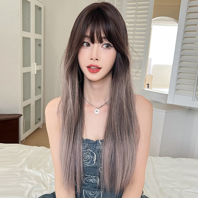 Gradient Pink Long Straight Wig One Side Lace Pre Plucked Natural Looking
