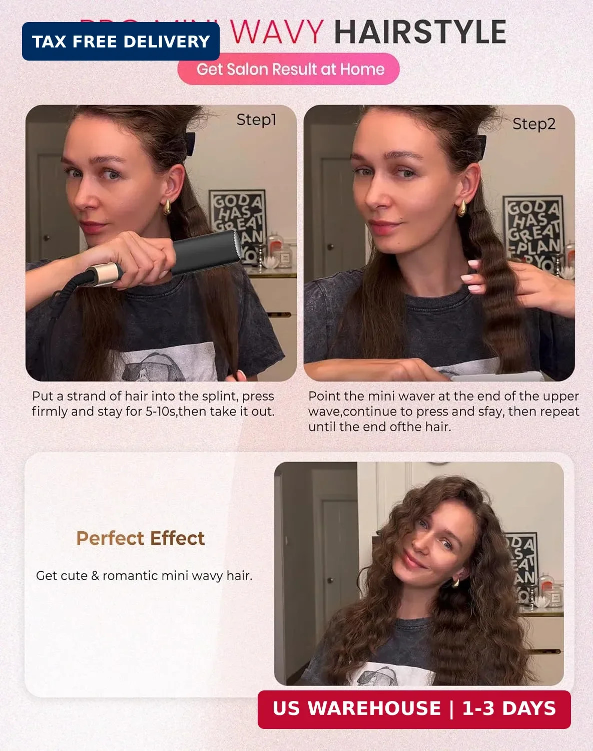 Mini Hair Waver Crimper for Women Short Hair Travel Dual Voltage Curling Iron 5T