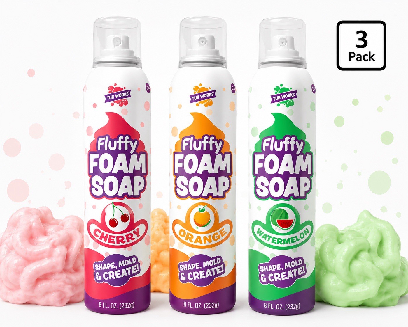 Tub Works® Fluffy Foam Soap, Variety 3 Pack | Shape, 8 Fl Oz (Pack of 3) NEW