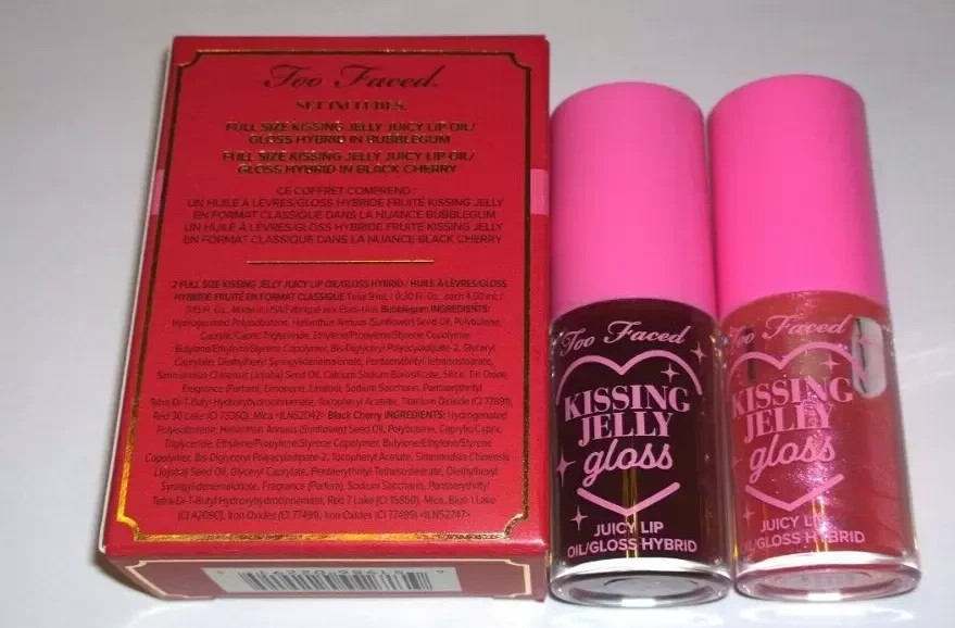 Too Faced Kissing Jelly Perfect Pair Bubblegum & Black Cherry Lip Oils – New