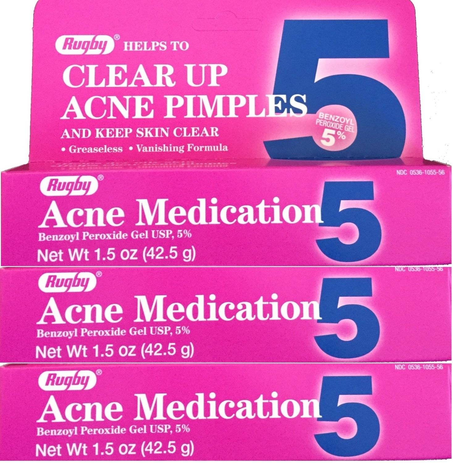 Rugby Acne Gel Benzoyl Peroxide 5% 1.5oz Tube -3 Pack -Expiration Date 07-2025-