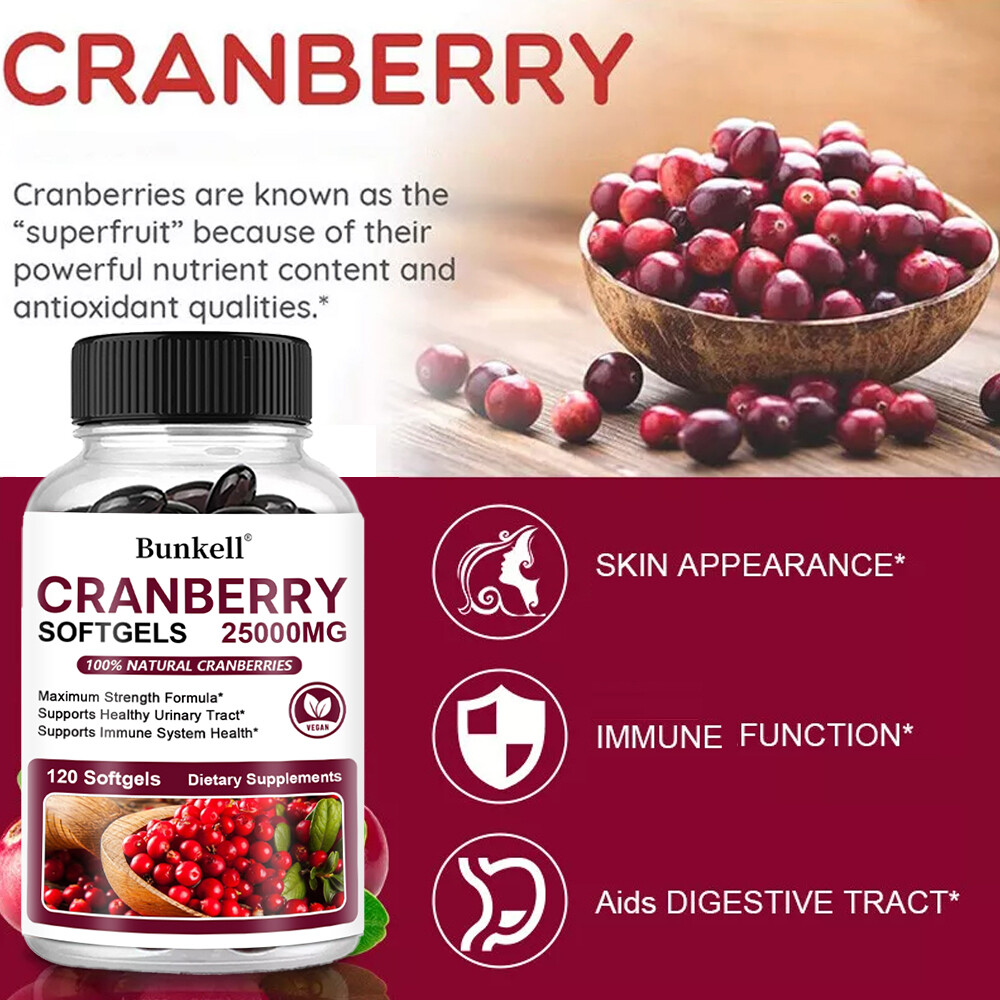 Cranberry Capsules Pills 30,000mg Supplement+Vitamin C Concentrate Extract