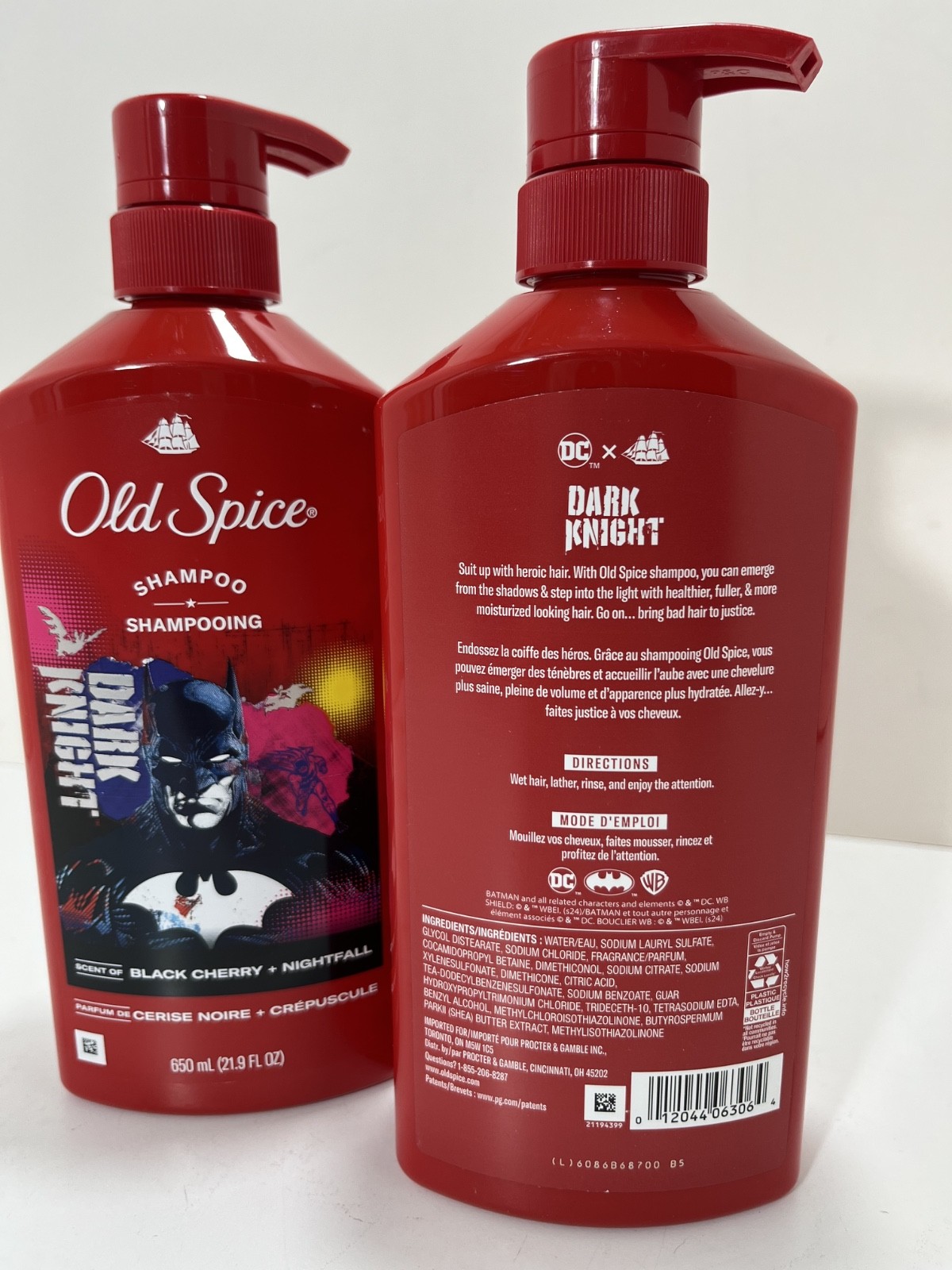 2x Old Spice DARK KNIGHT/BATMAN Shampoo 21.9 fl.oz. ea. BLACK CHERRY + NIGHTFALL