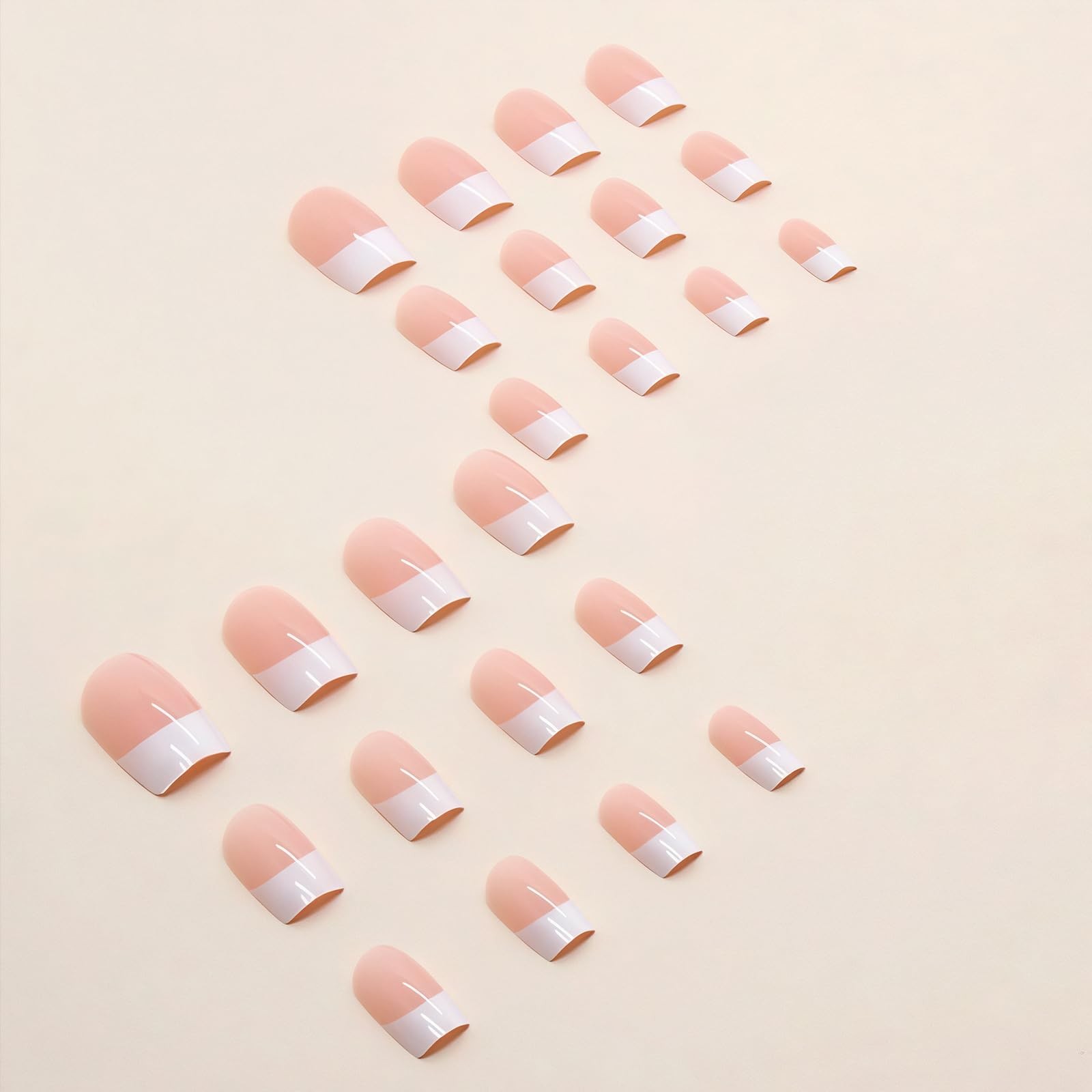 24PCS White French Tip Press on Nails Short Square Fake Large, Multicolor