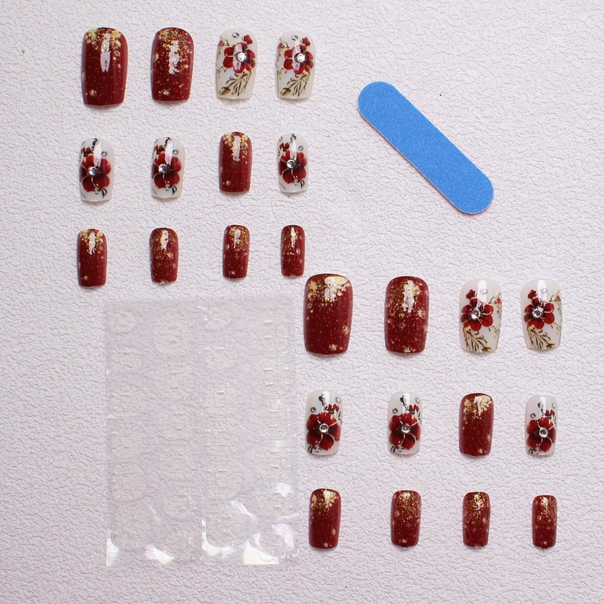 Summer Press on Nails Glitter Floral Long Square False Nails Reusable Fake