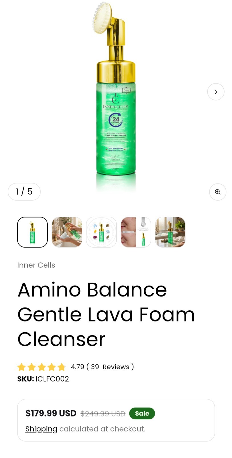 INNER-CELLS Amino Balance Gentle Lava Foam Face Cleanser w/ Brush 5.07oz