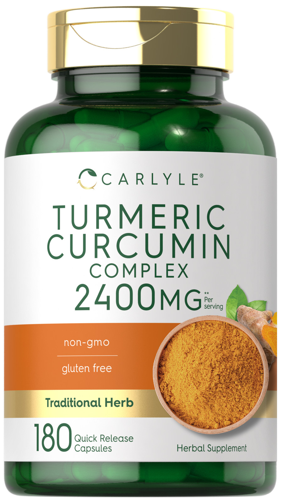 Turmeric Curcumin 2400mg | 180 Capsules | Non-GMO, Gluten Free | by Carlyle