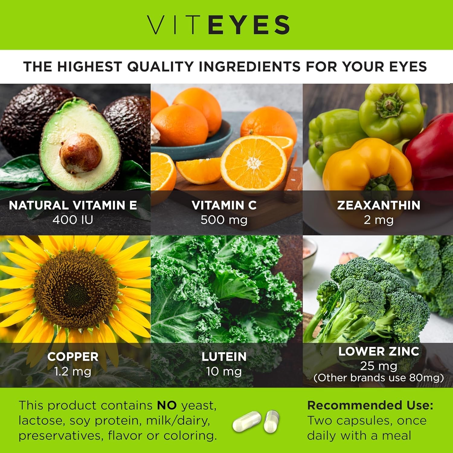 Viteyes AREDS 2 Eye Vitamins, Classic Macular Support, Allergen Free Capsules, w