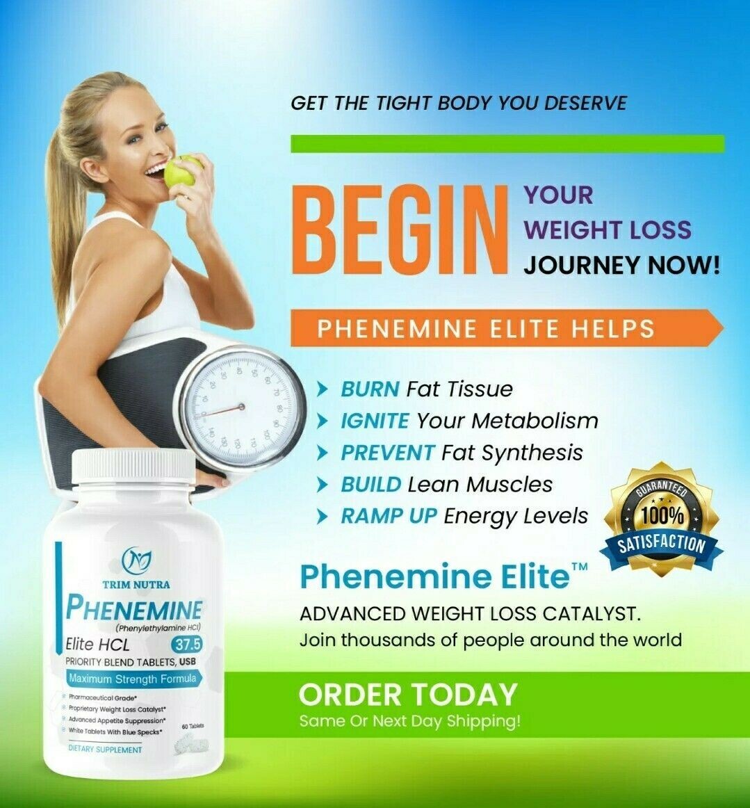 1 bottle of Phenemin Elite 37.5 Best appetite suppressant and energy pill