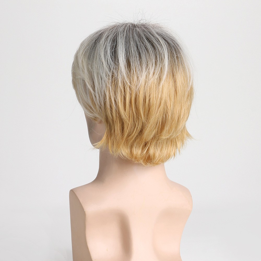 Men’s 11in Blonde Ombre Straight Wig for Cosplay Heat Resistant Synthetic Party