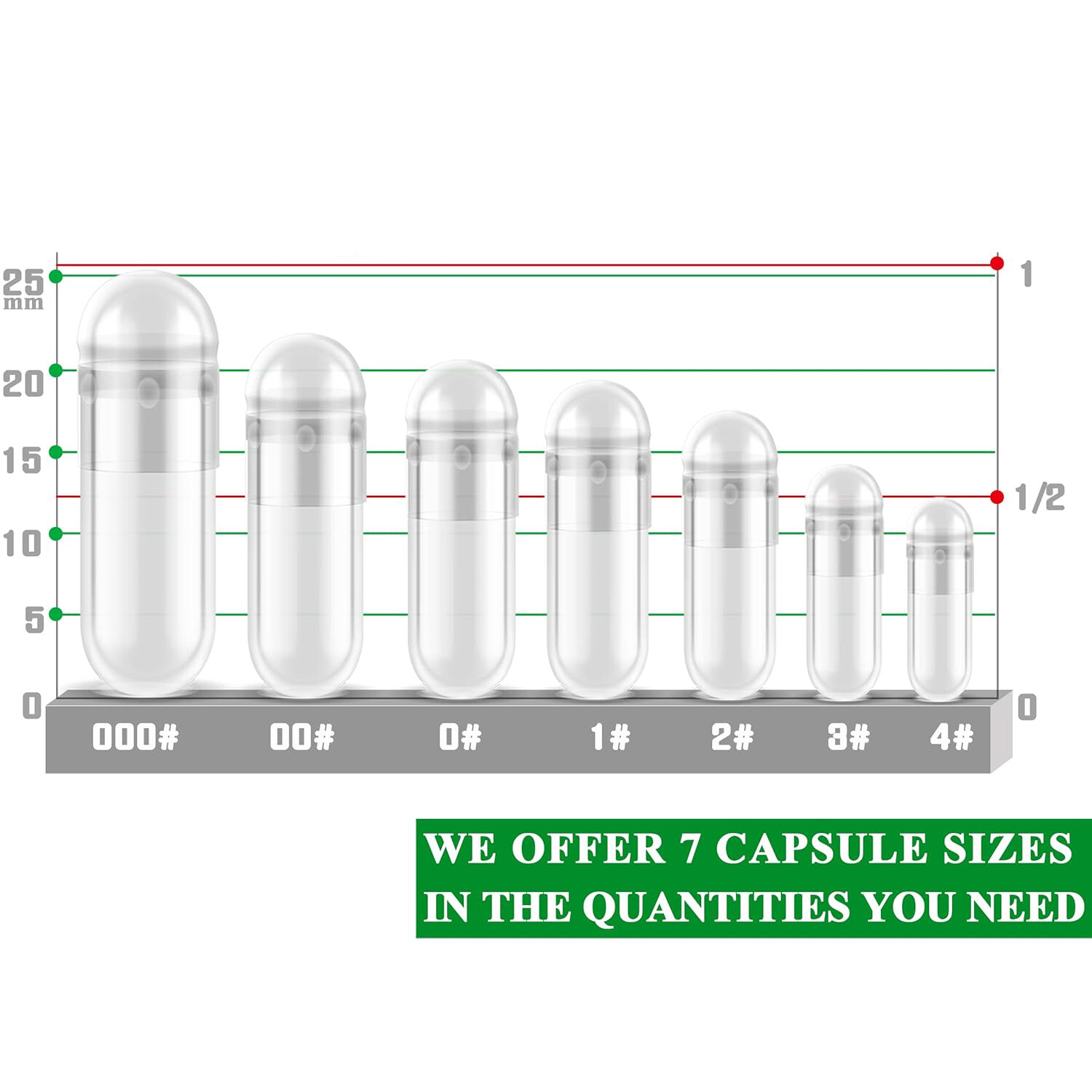 Size 00 Empty Capsules 1000 Count Gelatin Separated Clear for DIY Filling