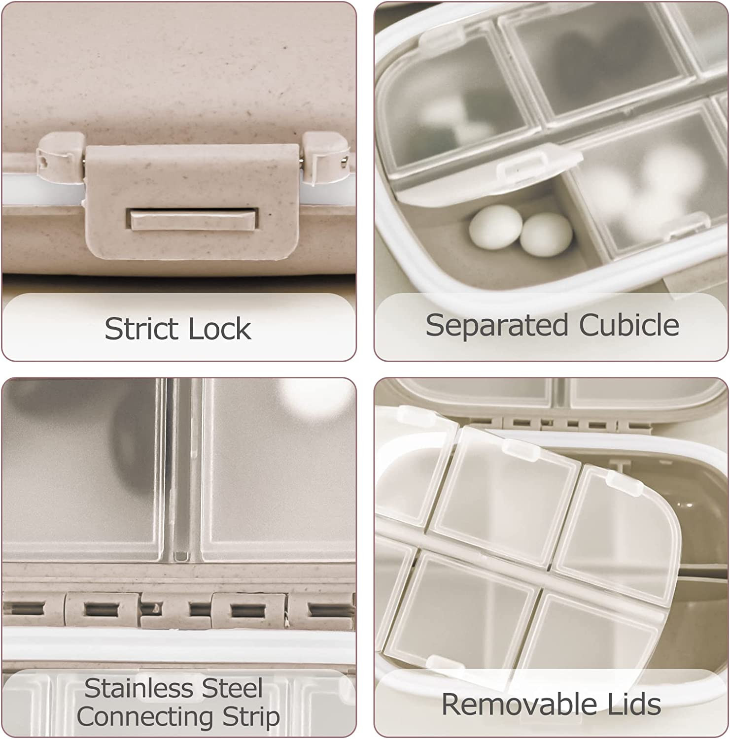 1Pack Travel Pill Organizer, 8 Compartments Portable Pill Case, Small Pill Box f