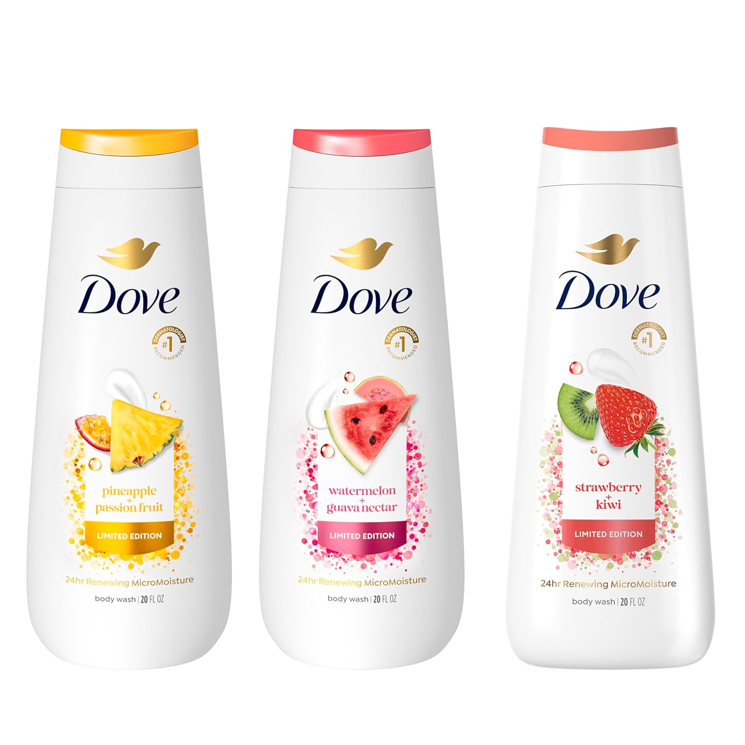 Dove Limited Edition Body Wash for Women 3 Count Mixed Summer Variety Pack for H