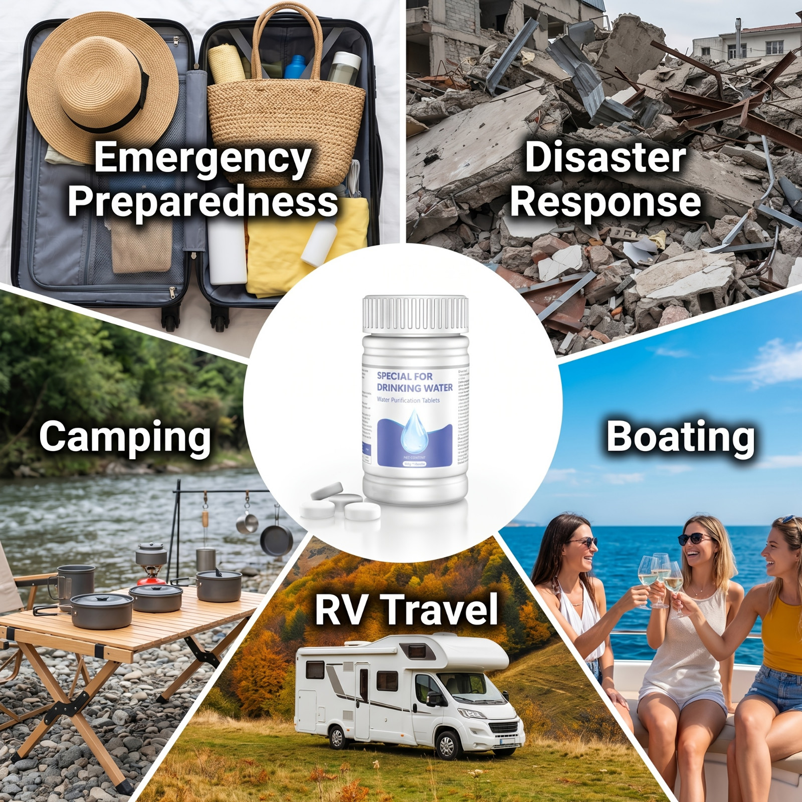 200G Water Purification Tablets, Portable Disinfection Water Treatment Tablets,