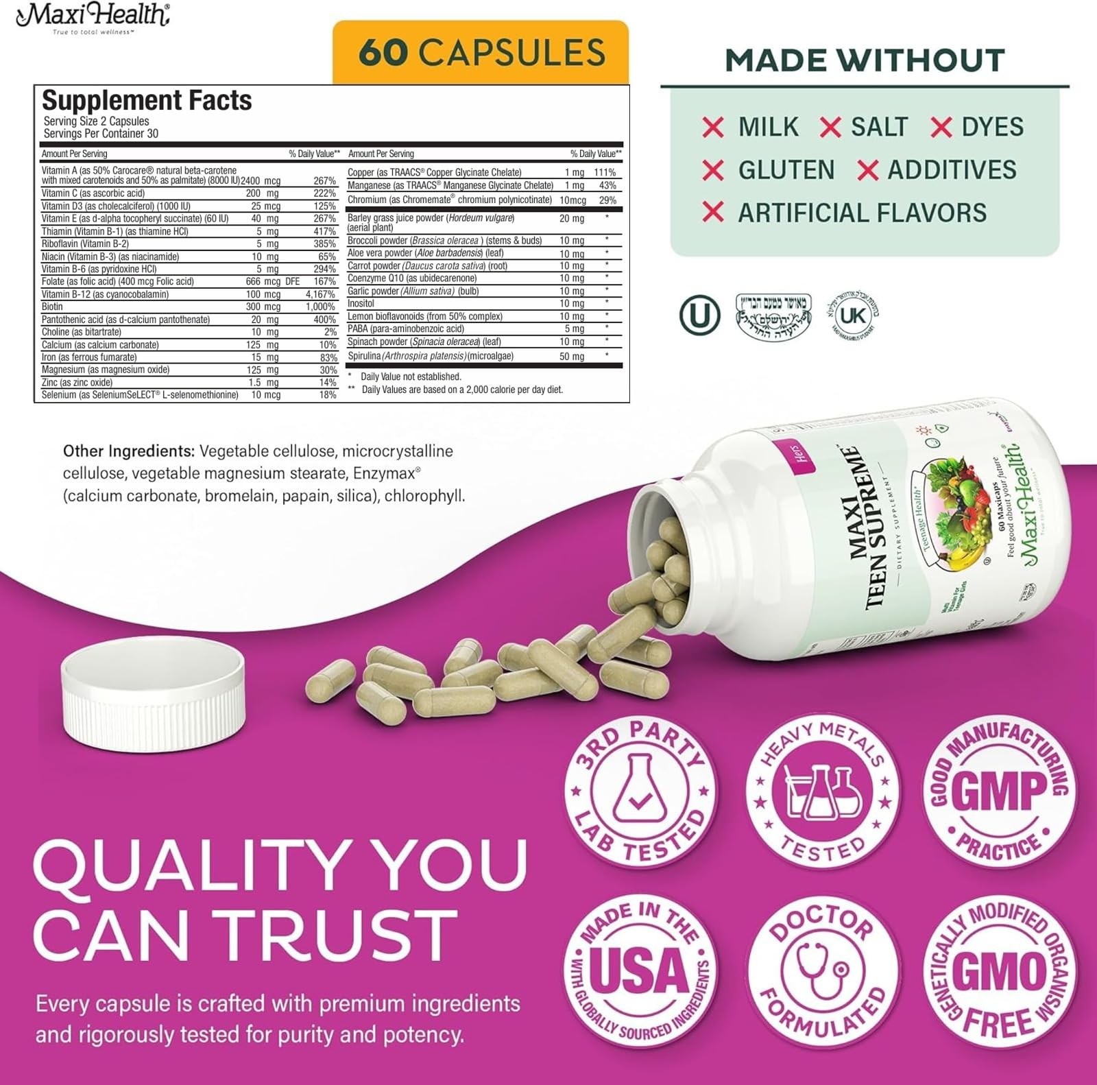 Teen Vitamins for Girls 12-17 – Multivitamin 60 Count (Pack of 1)