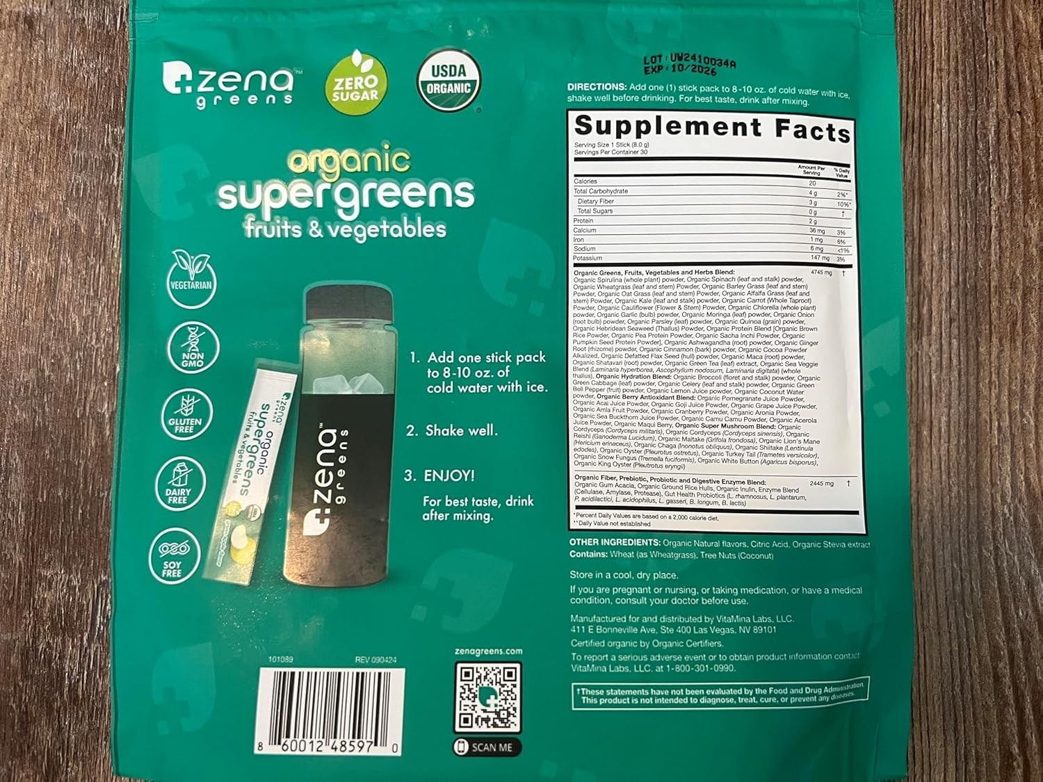 Organic Super Greens Powder with 70+ Superfoods & 0 Sugar – Green Apple, 30 Pack