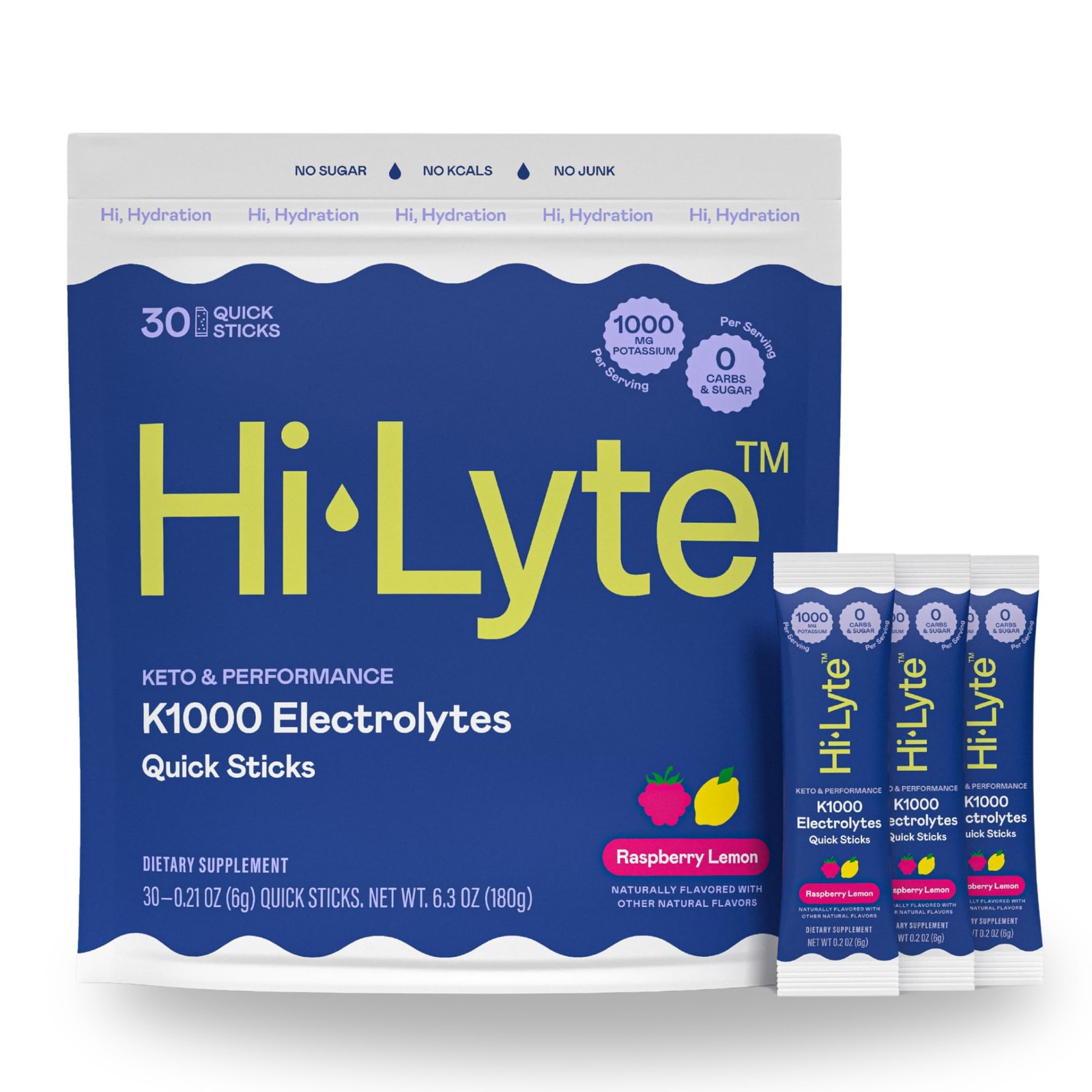 Hi-Lyte K1000 Electrolytes Powder Packets Raspberry 6.3 Ounce (Pack of 1)