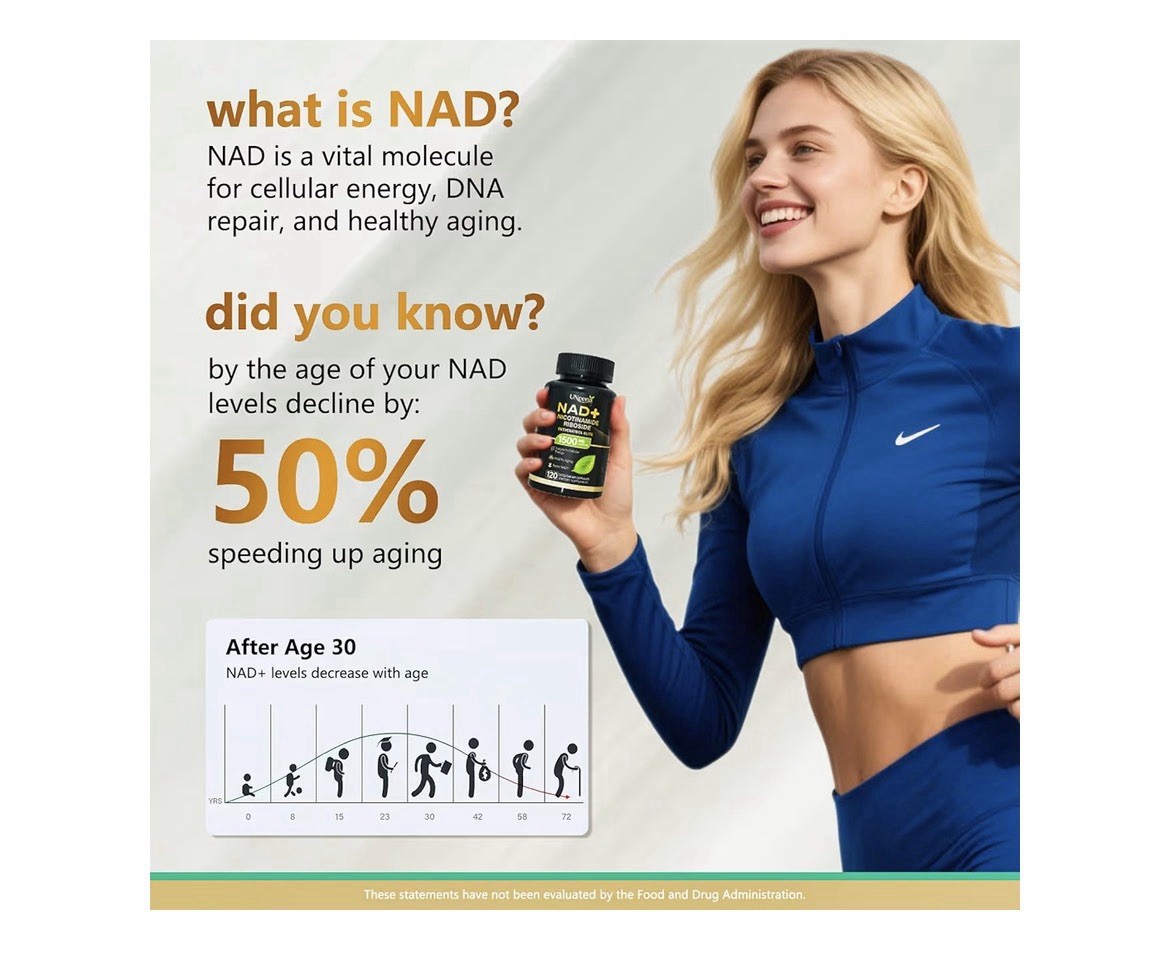 UNcena NAD+ Capsules Nicotinamide Riboside Resveratrol 1500mg 120 Veg
