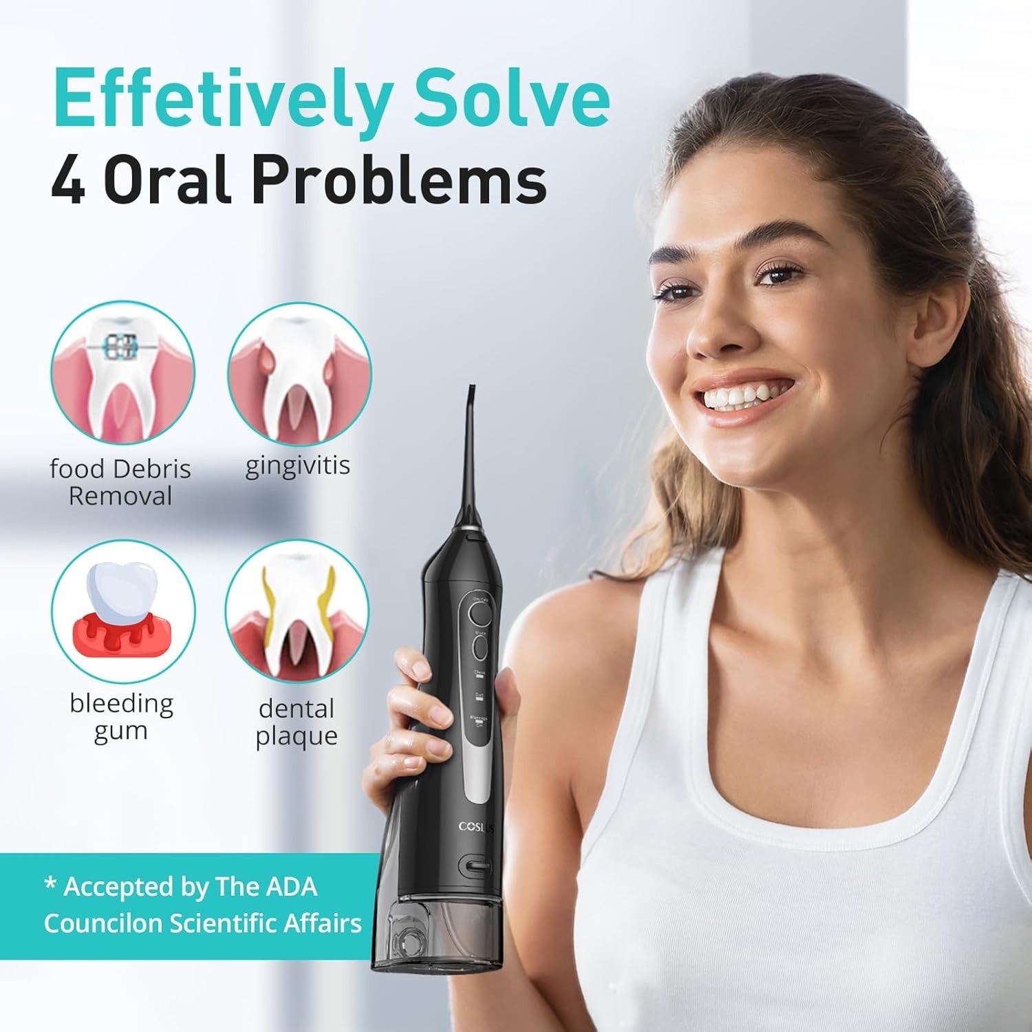 COSLUS Water Dental Flosser Teeth Pick: Portable Cordless Oral Irrigator 300ML.