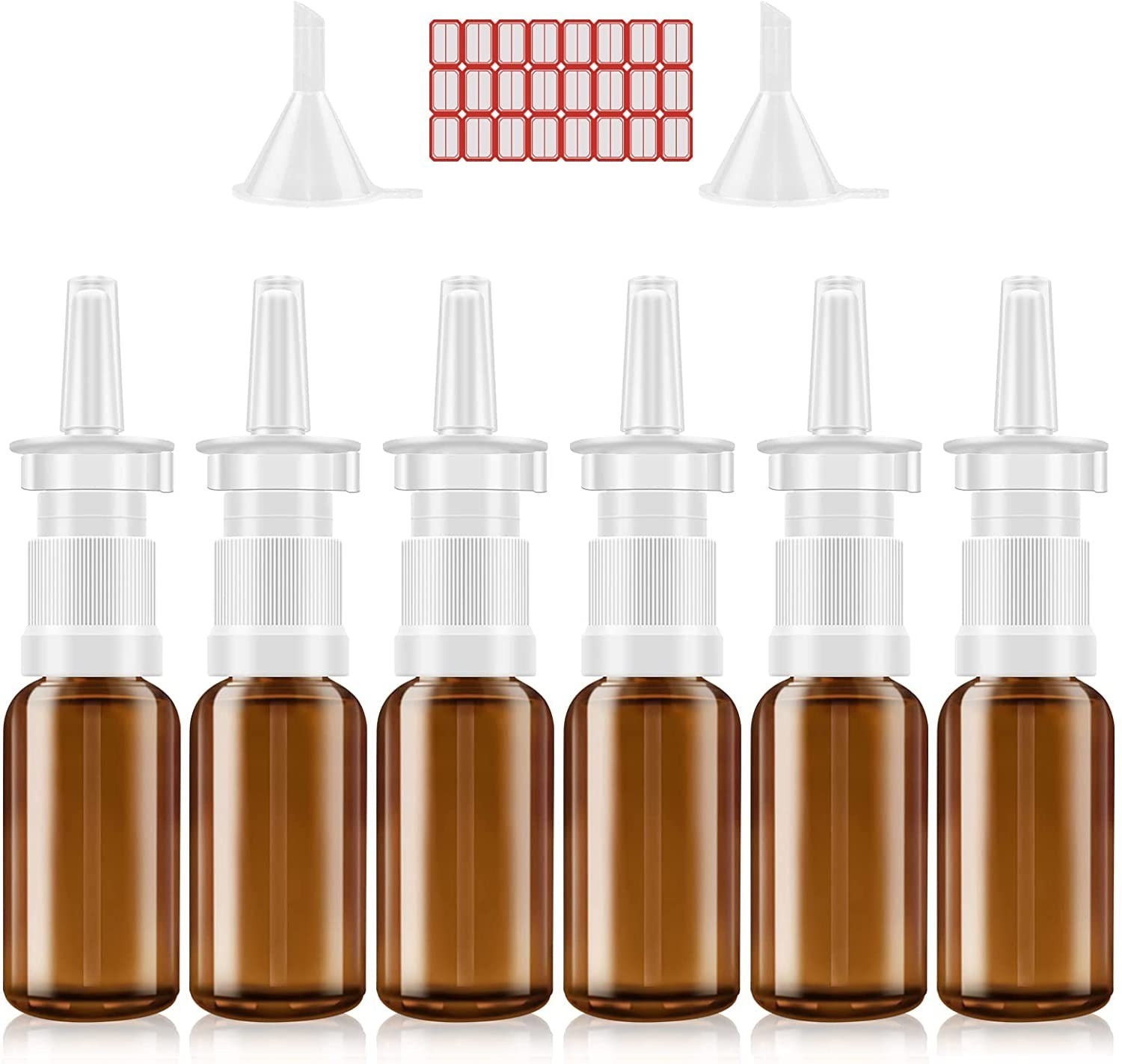 6 Pcs 30ML Glass Amber Nasal Spray Bottles, Refillable Fine Mist Atomizers & Fun